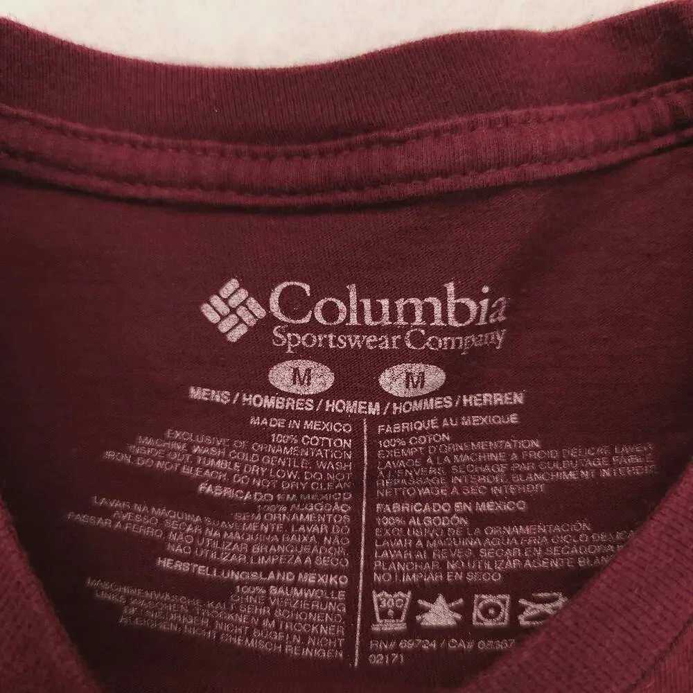 Columbia PHG Casual Short Sleeve Crew Neck Graphic T Shirt Mens Size M Maroon